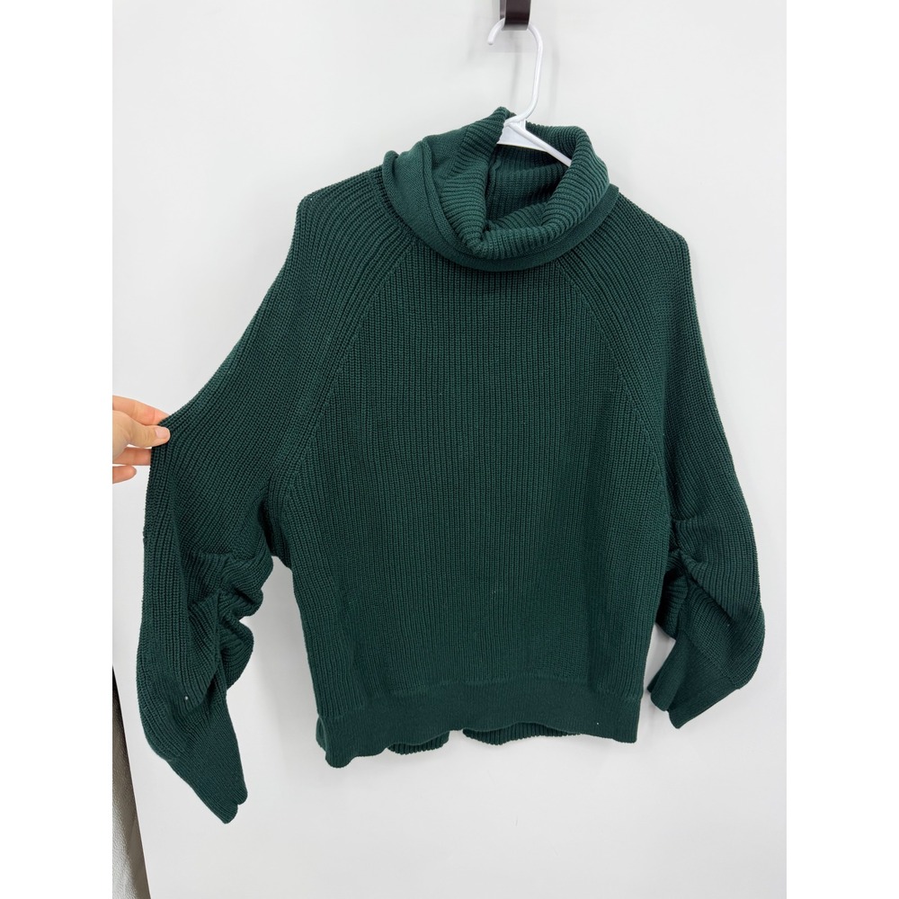 Cabi 3532 Turtleneck Sweater Women M Green Cotton Knit Split Back Hem